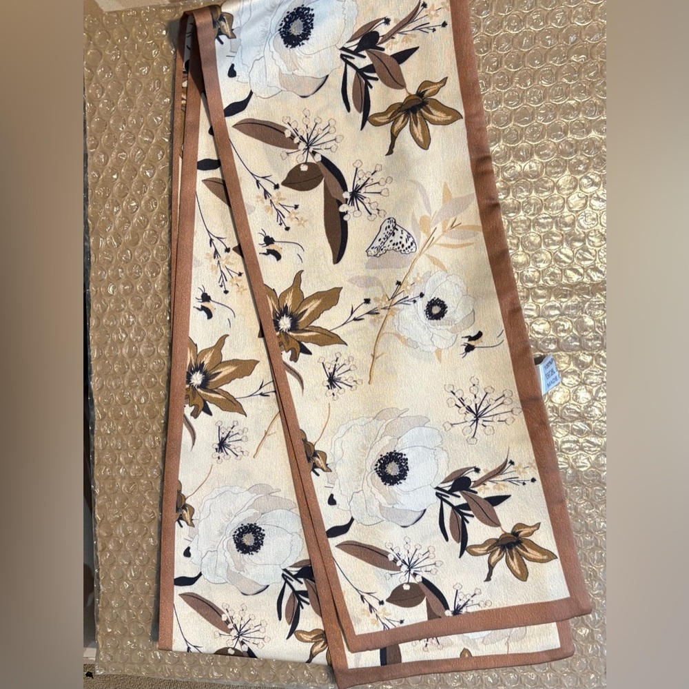 Floral Print Scarf with Brown Trim